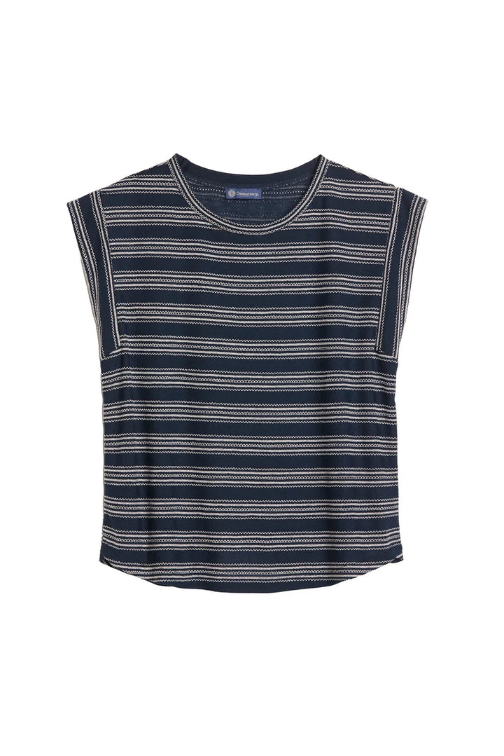 Cap Sleeve Embroidered Stripe Top