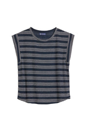Cap Sleeve Embroidered Stripe Top