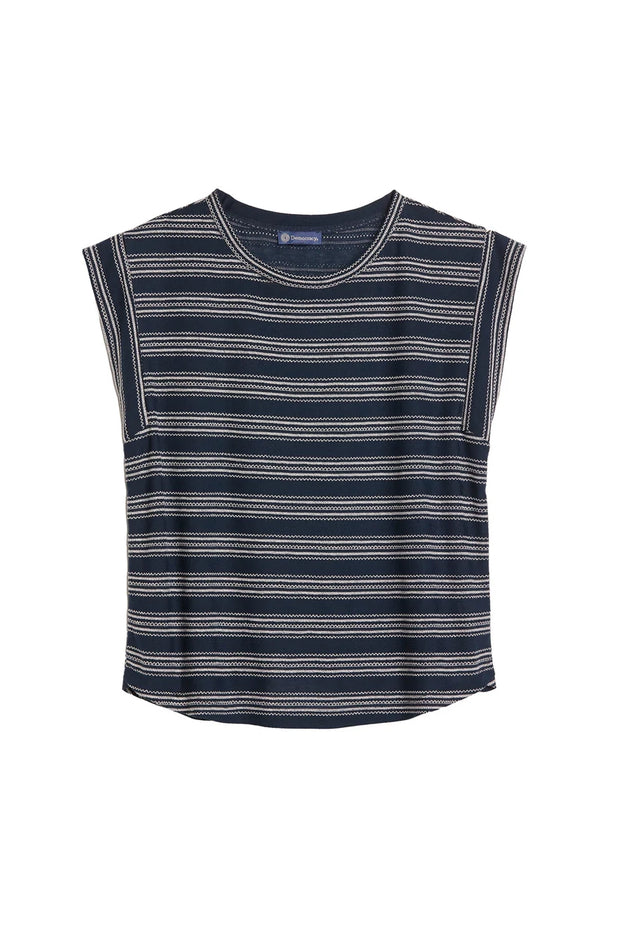 Cap Sleeve Embroidered Stripe Top