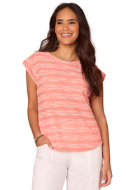 Cap Sleeve Embroidered Stripe Top