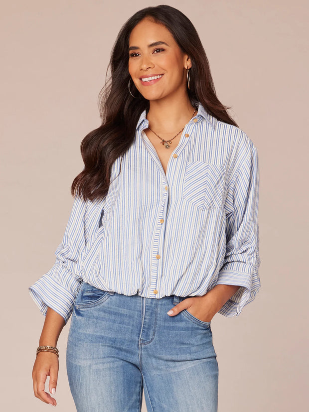 BD Bubble Hem Stripe Shirt - Provence Blue