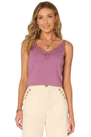 Crochet V-Neck Tank in Mulberry
