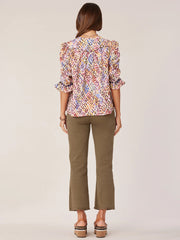 Embroidered Woven Flounce Sleeve Top