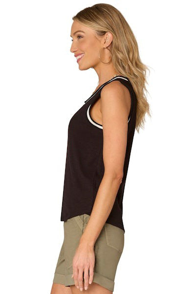 Striped knit top with ruffle cap sleeve