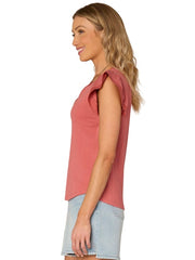 Flutter Sleeve Split Neck Top in Cashmere Rose