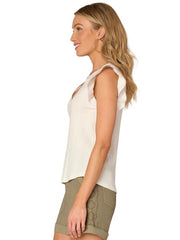 Flutter Sleeve Split Neck Top in Off White