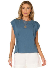 Origami Cap Sleeve Tee in Teal