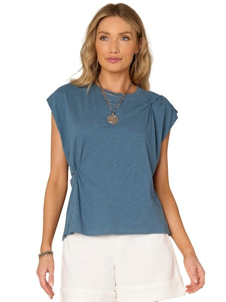 Origami Cap Sleeve Tee in Teal