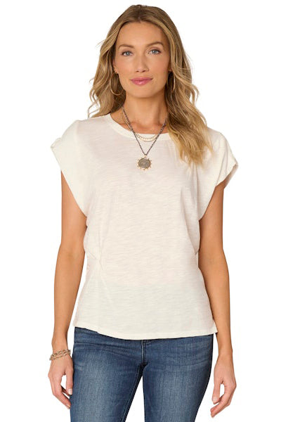 Origami Cap Sleeve Tee in Off White