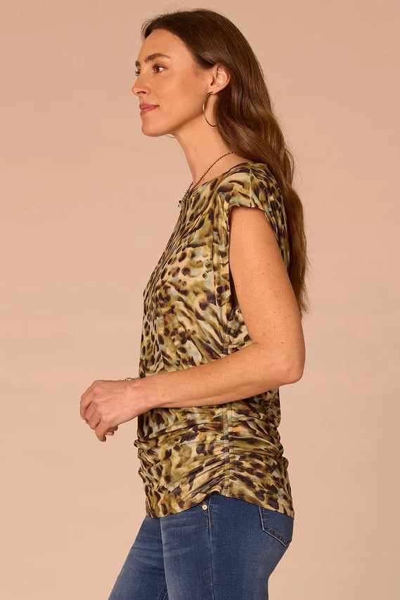 Cap Sleeve Animal Print Top