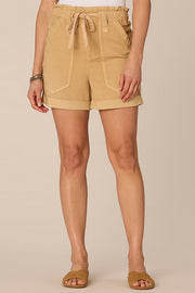 Ultra Skyrise Paper Bag Waist Cuff Shorts in Caramel Latte