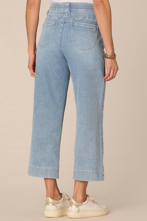 High Rise Cropped Wide Leg Jeans with Whiskering