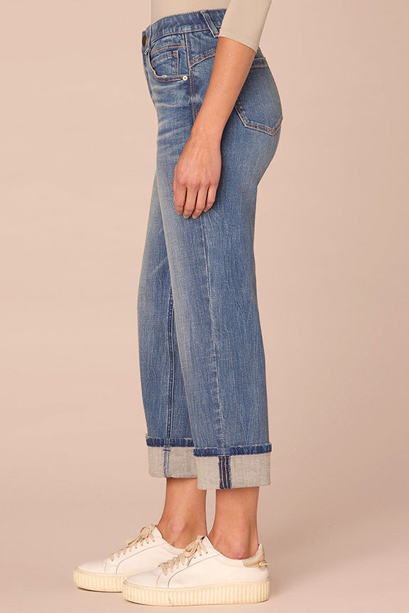 "Ab"solution® High Rise Round Up Boyfriend Jean with Cropped Roll Cuff