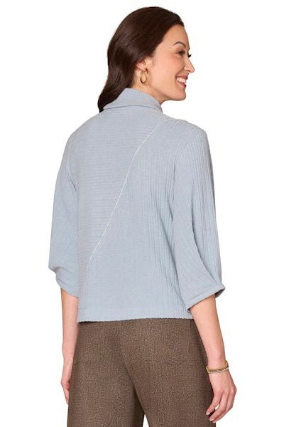 Mock Neck Top with 3/4 Sleeve in Heather Nile Blue