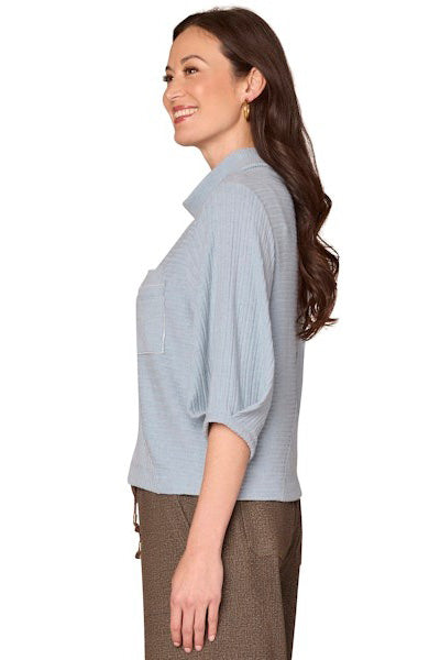 Mock Neck Top with 3/4 Sleeve in Heather Nile Blue