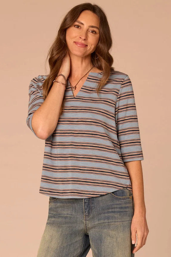 Elbow Roll Cuff Top in Nile Blue