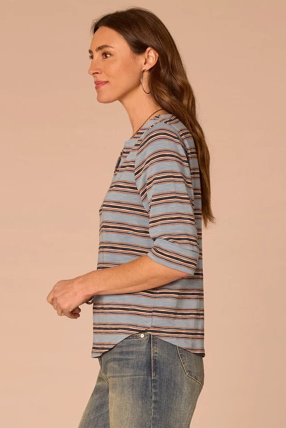 Elbow Roll Cuff Top in Nile Blue