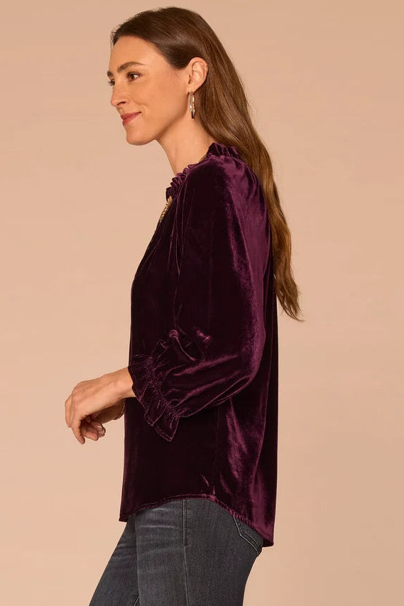 Ruffle Neck Velvet Blouse