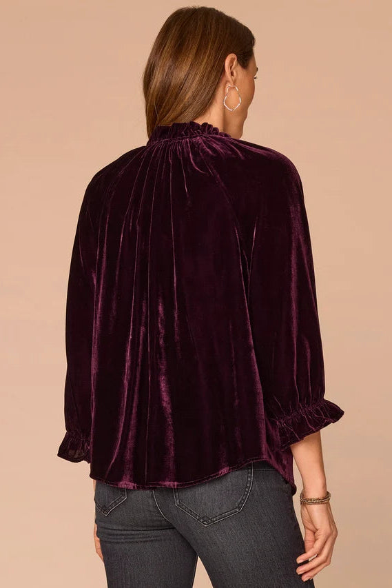 Ruffle Neck Velvet Blouse