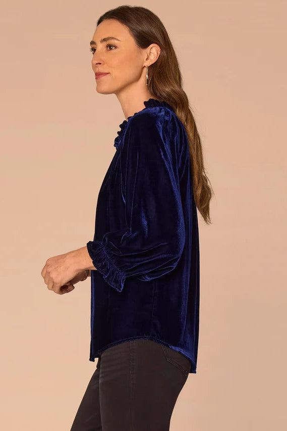 Ruffle Neck Velvet Blouse