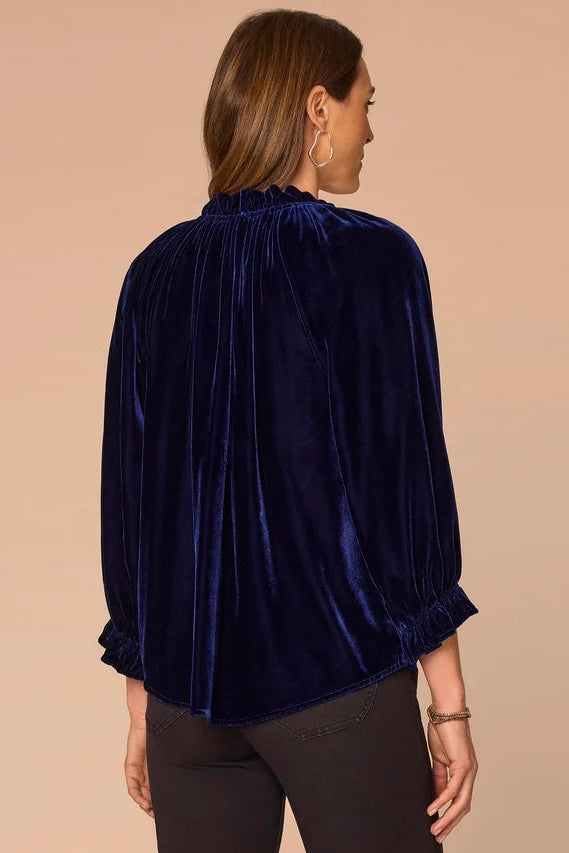 Ruffle Neck Velvet Blouse