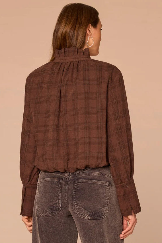 French Cuff Hi-Lo Ruffle Neck Blouse