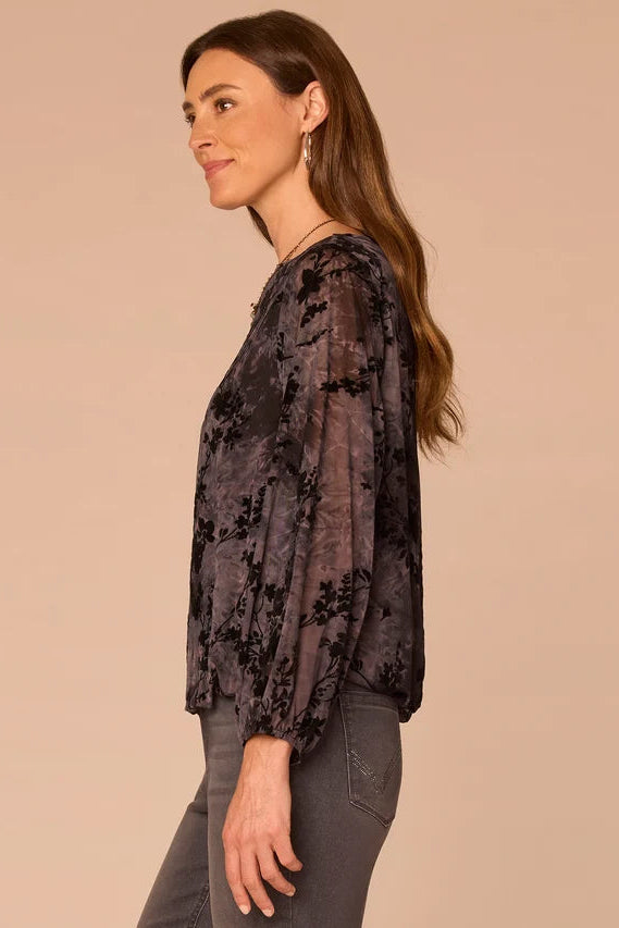 Abstract Print Blouse with Bubble Hem