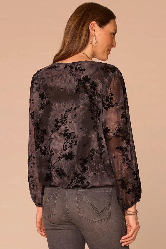Abstract Print Blouse with Bubble Hem