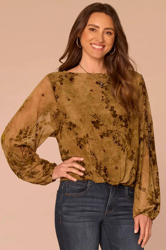 Abstract Print Blouse with Bubble Hem