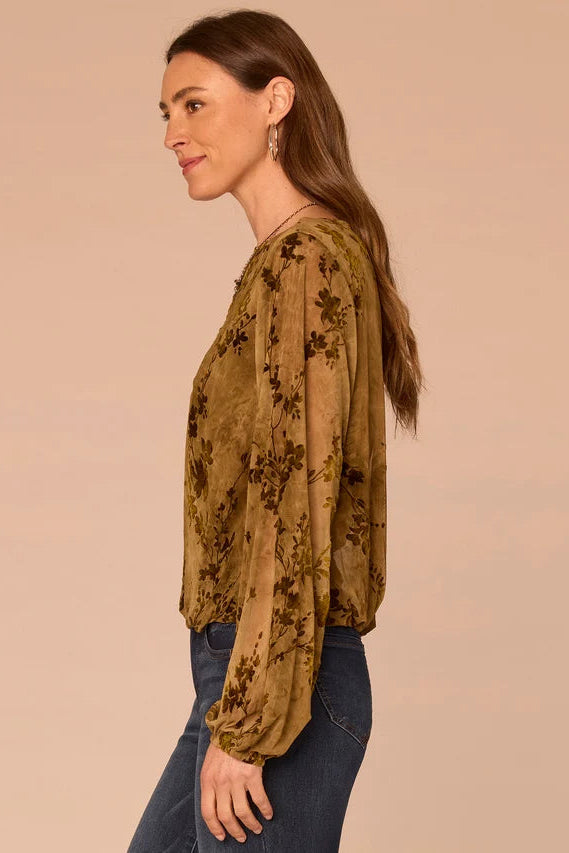 Abstract Print Blouse with Bubble Hem