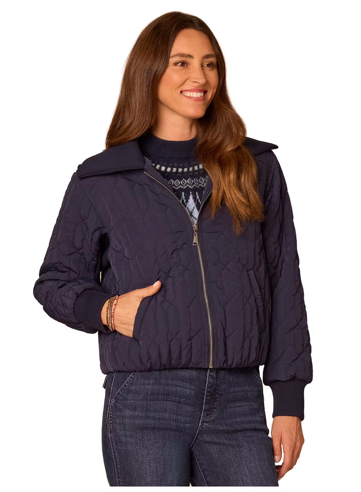 Quilted Zip front Sweater Jacket