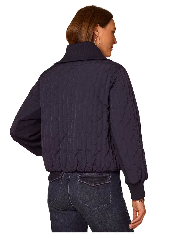 Quilted Zip front Sweater Jacket