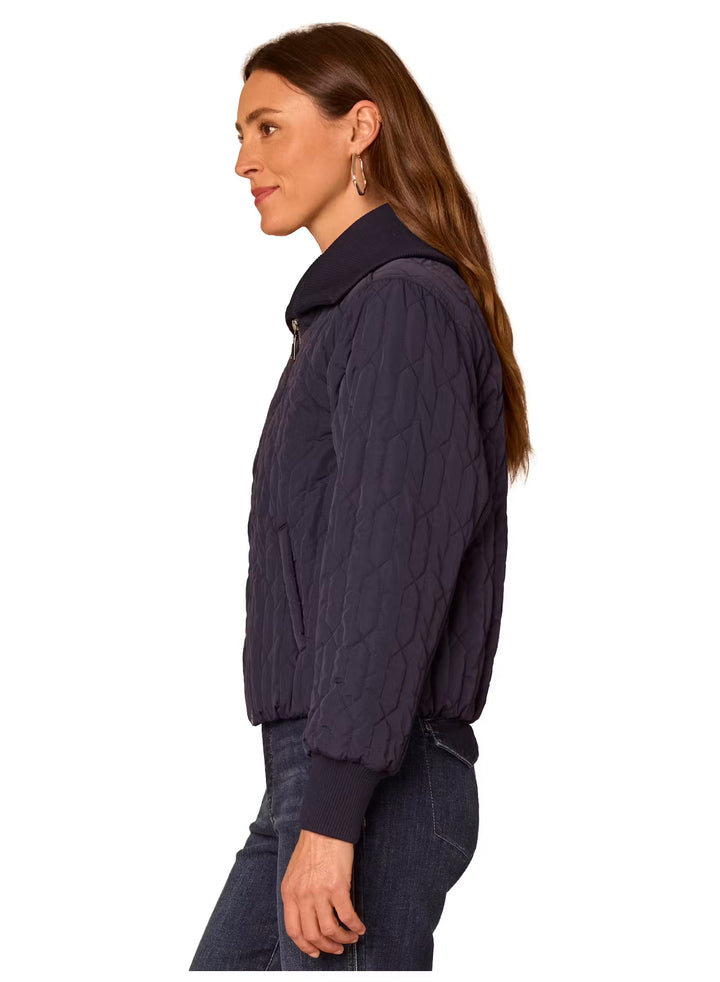 Quilted Zip front Sweater Jacket