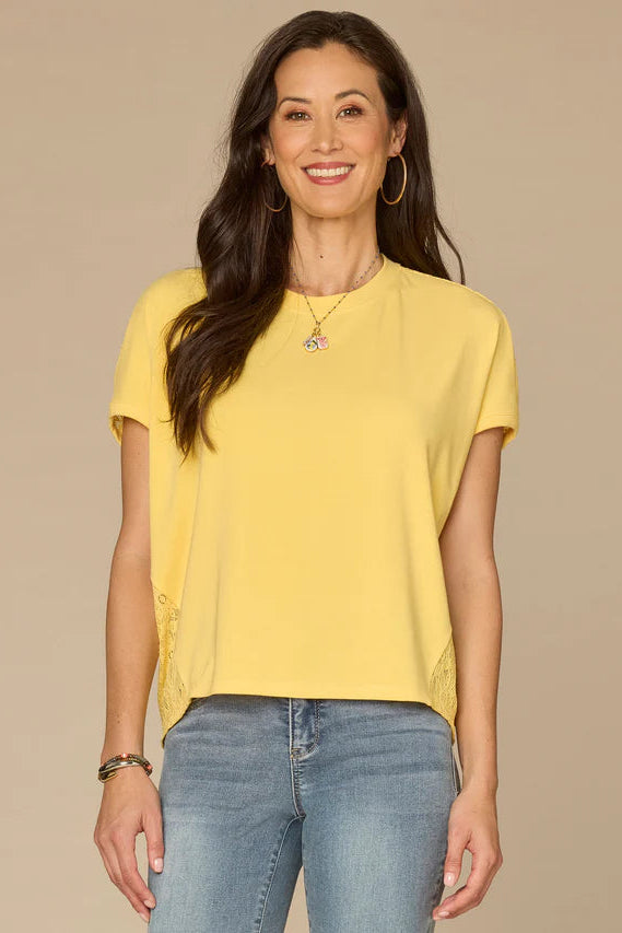 Lace Back Short Sleeve Tee in Snap Dragon
