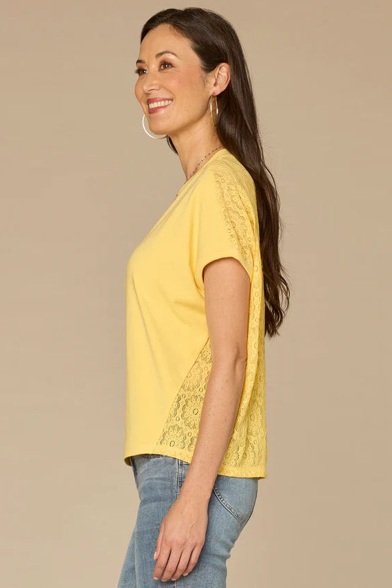 Lace Back Short Sleeve Tee in Snap Dragon