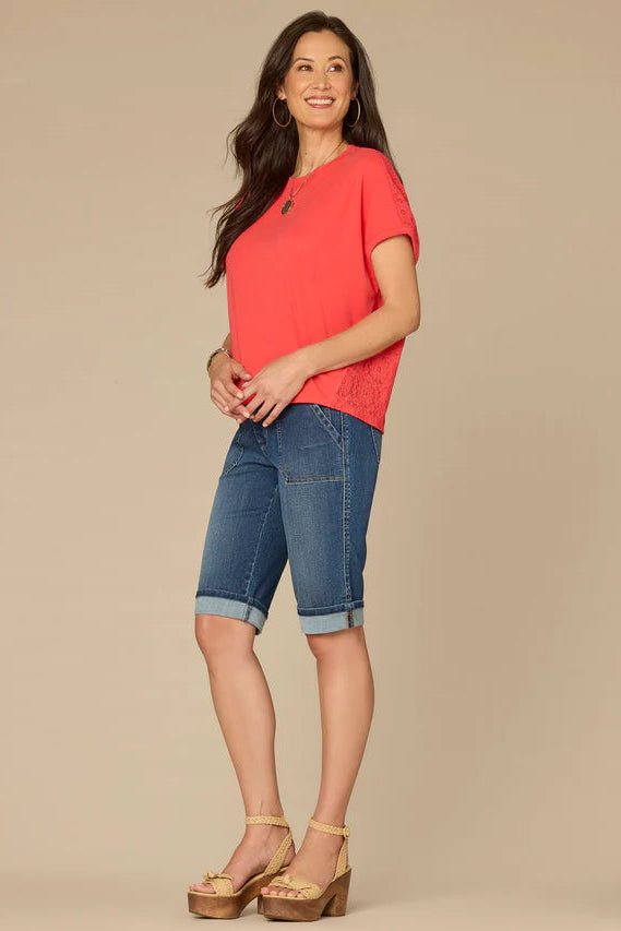 Lace Back Short Sleeve Tee in Tangerine