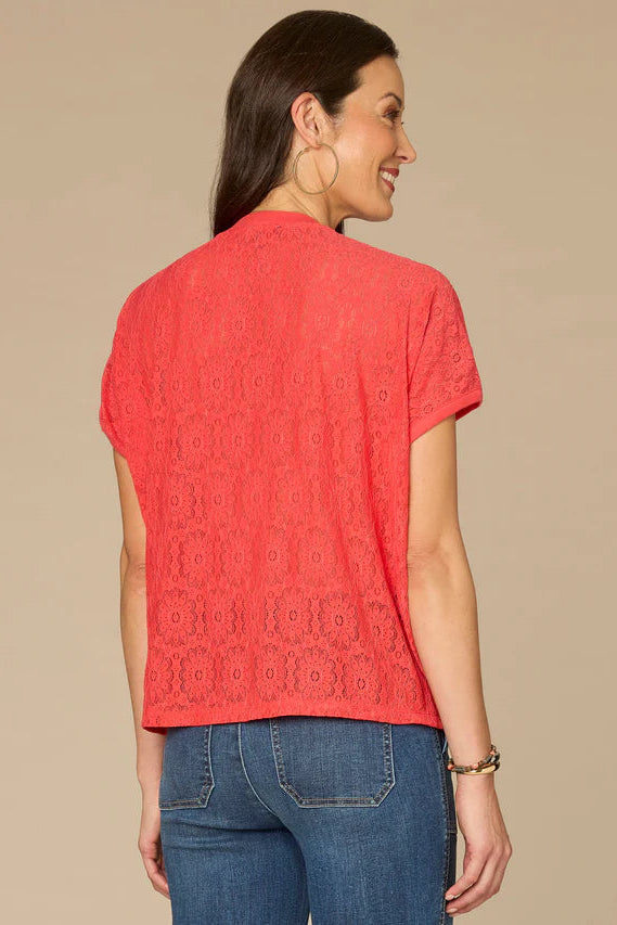 Lace Back Short Sleeve Tee in Tangerine