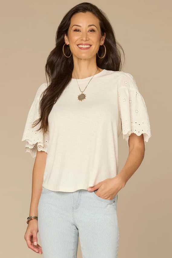 Embroidered Puff Sleeve Knit Top