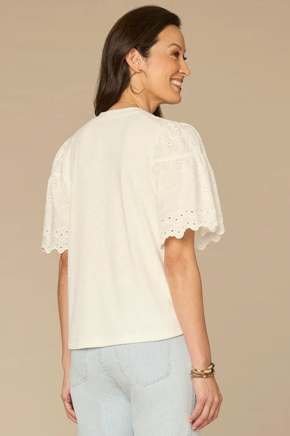 Embroidered Puff Sleeve Knit Top
