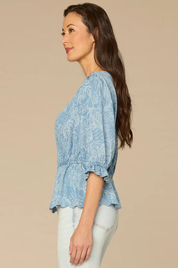 Lantern Sleeve Top with Scallop Detailing