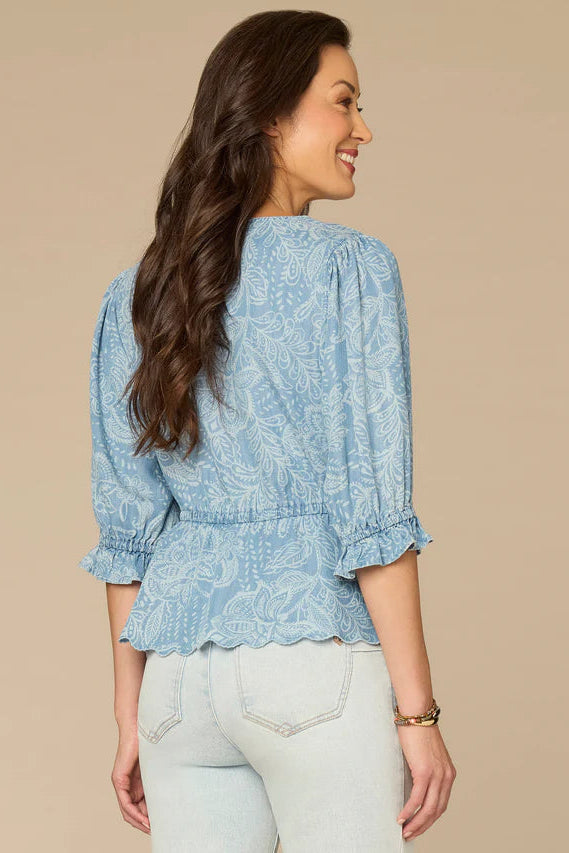Lantern Sleeve Top with Scallop Detailing