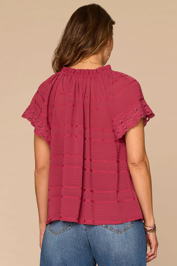 Embroidered Woven Top in Beet