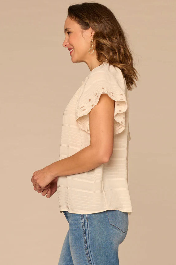Embroidered Woven Top in Soft Linen