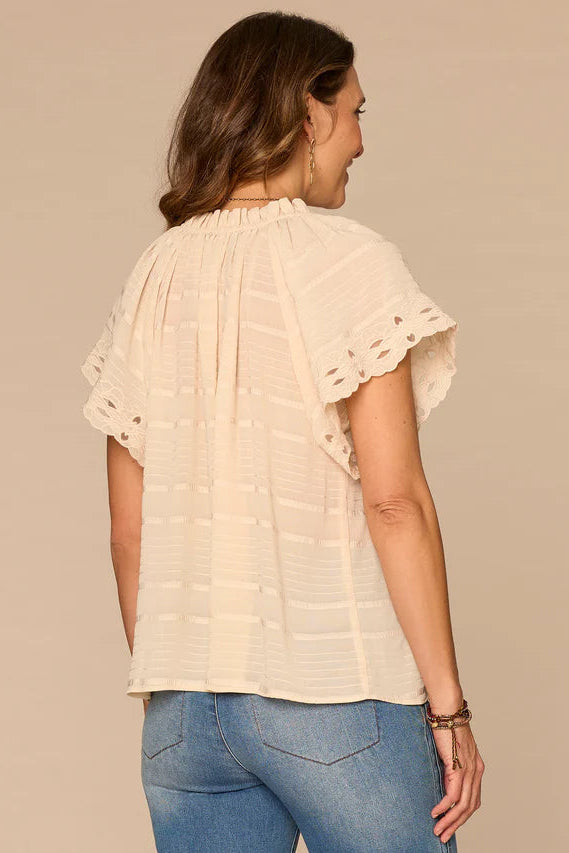 Embroidered Woven Top in Soft Linen
