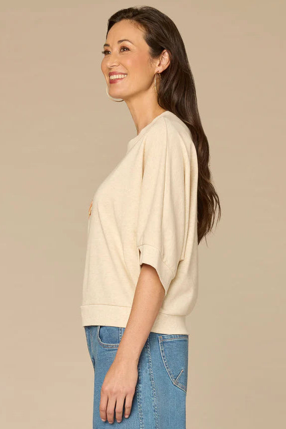 Three Quarter Sleeve Embroidered Knit Top