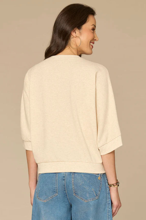 Three Quarter Sleeve Embroidered Knit Top