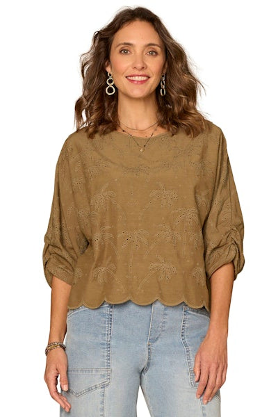 Palm Tree Embroidered Top