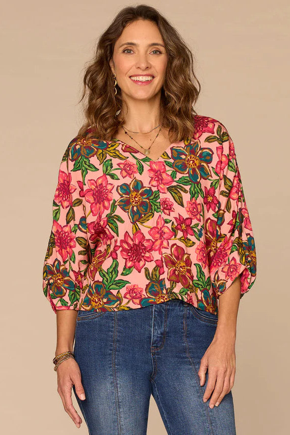 Floral Printed Kimono Sleeve Blouse