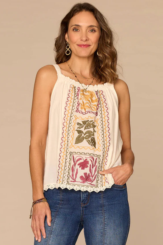 Embroidered Woven Tank Top