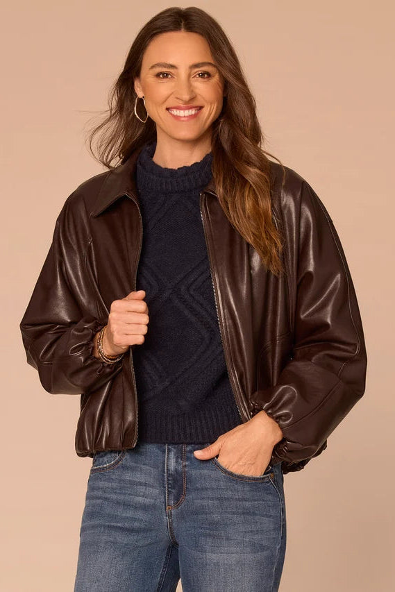 Raglan Sleeve Pleather Bomber Jacket